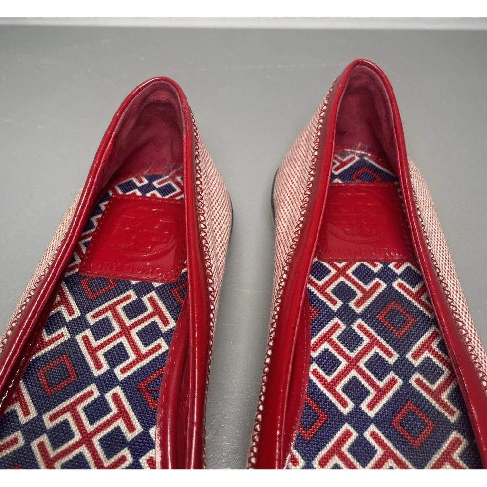 Tory Burch Women's Channing Red Canvas  Cap Toe Ballet Flats Size 6
